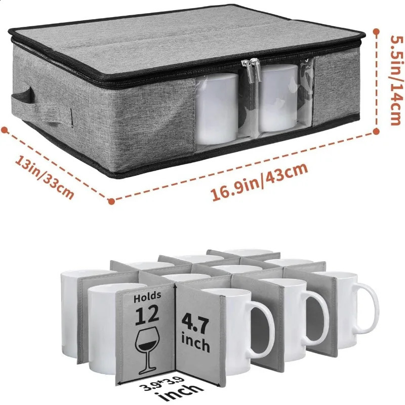 Ship from US Coffee Cup Storage Organizer Mug Boxes with Dividers Stackable Hard Shell China Sturdy Handle 250305FBB
