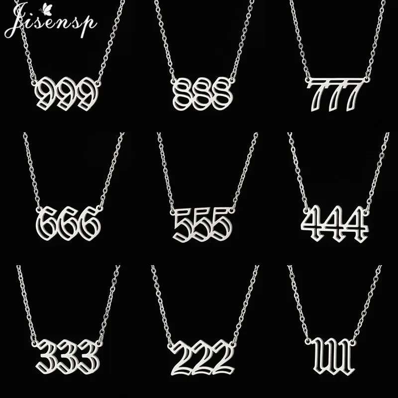 Stainless Steel Lucky Numbers 111 222 333 444 555 666 777 888 999 Angel Number Pendant Necklace for Women Men Birthday Gifts