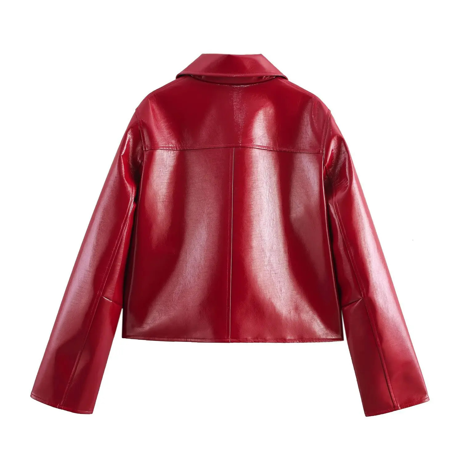 ZBZA Womens Leather Jacket Lapel Long Sleeves Singlebreasted Side Pockets Tops Spring Summer Casual Slim Fit Chic 250226