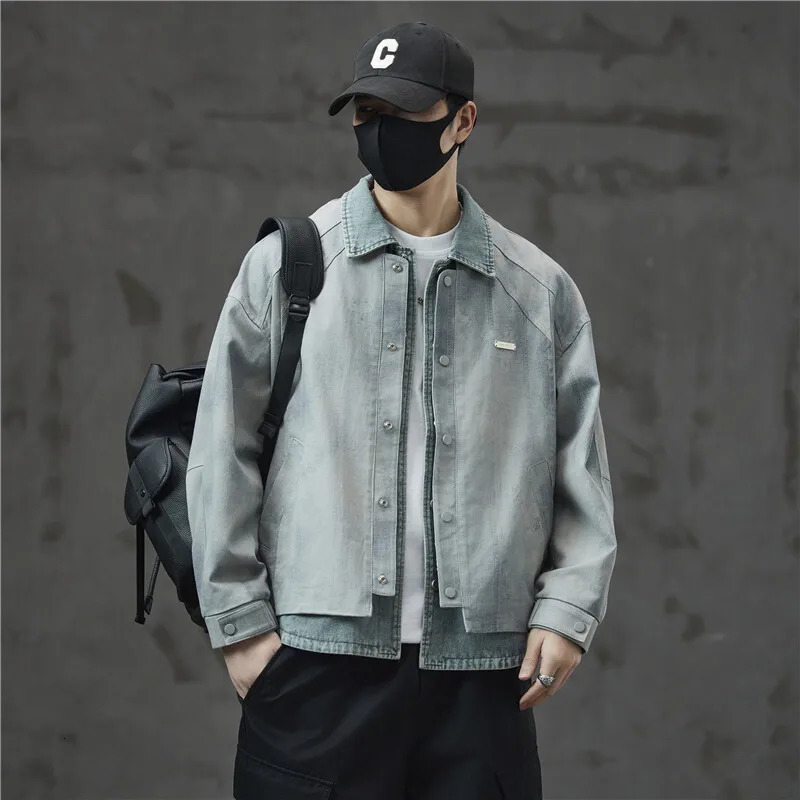 Spring and Autumn Short sleeved Mens Street Clothing Fashion Loose Casual Retro Cowboy Bomber Jacket City Boys Jeans 250225