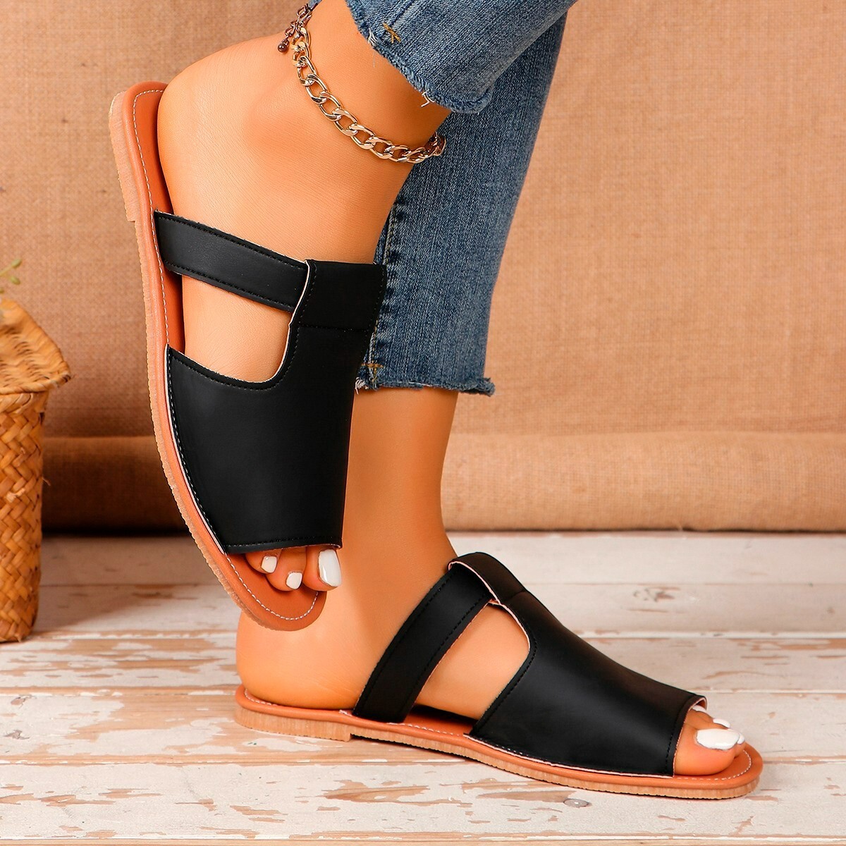 Tuo Beach Women's Cool Solid Color 2025 Spring/Summer Sandals Large Flat Bottom New Style Small ddmykukumalu