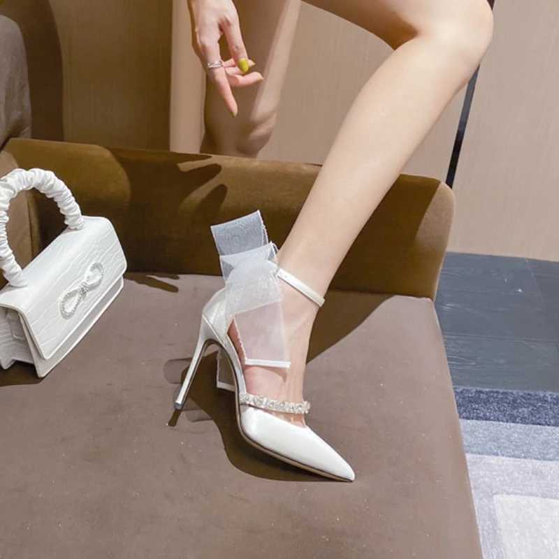 Womens Sandals Summer New Point Rhine Bow High Heels Fi Temperature Ping Pong Stiletto SandalsXJ2500305