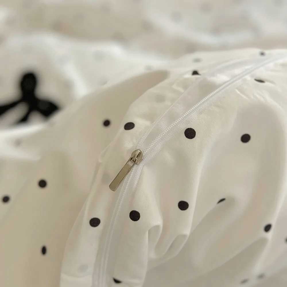 Bow Polka Dots Duvet Cover 4pcs Bedding Set Girly White Quilt Cover Polyester Comforter Cover 1 Flat Sheet with 2 PillowcasesT250304
