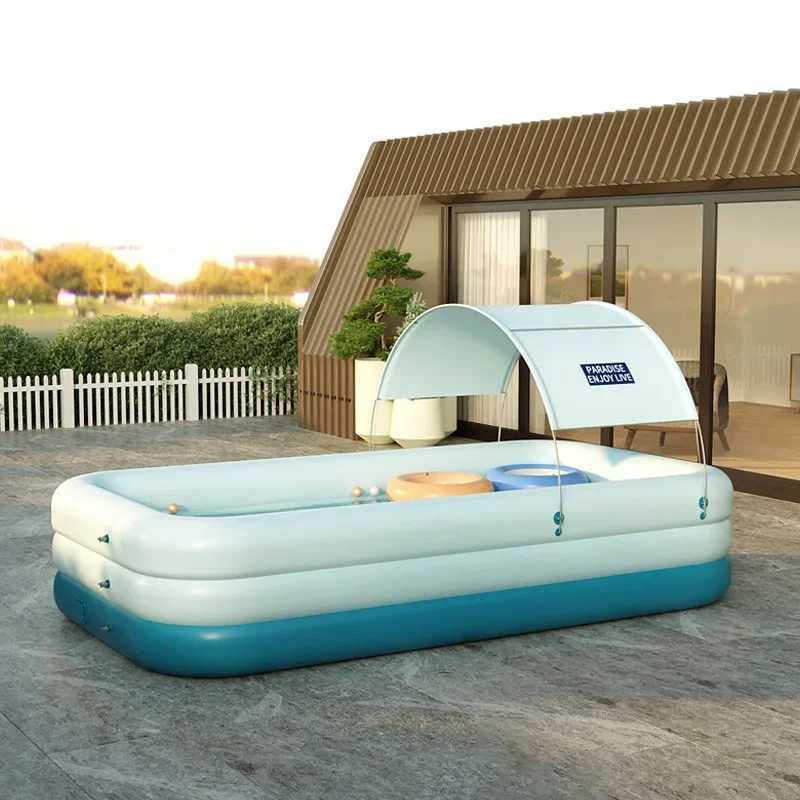 Outdoor Lawn Inflatable Kids Swimming Pool With Awning Quality PVC Portable Swimming Pool Summer Water Party PoolXJ250305