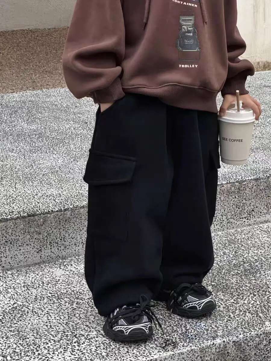 Ddmyshoesvip Winter Plush New Korean Children S Clothing For Boys Thickened Baby Warm Casual Kids Cargo Pants