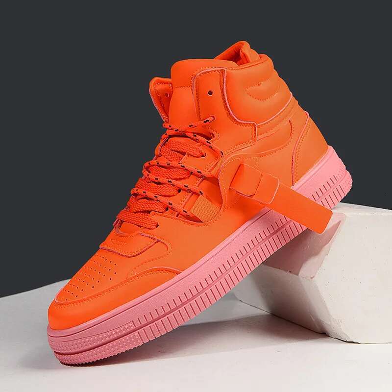 Street Orange High Top Sneakers Trendy Leather Platform Men's Skateboard Fashion Casual Designer Sports Shoes For Men