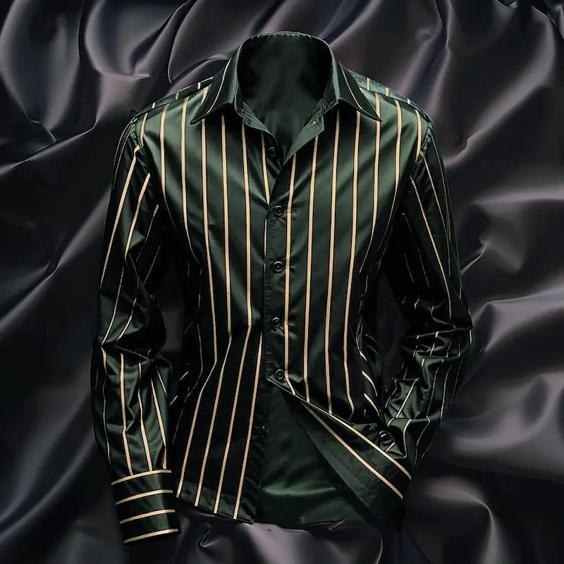 Fashion mens striped shirt stylish casual outdoor long sleeve lapel button soft and comfortable material plus size 250227