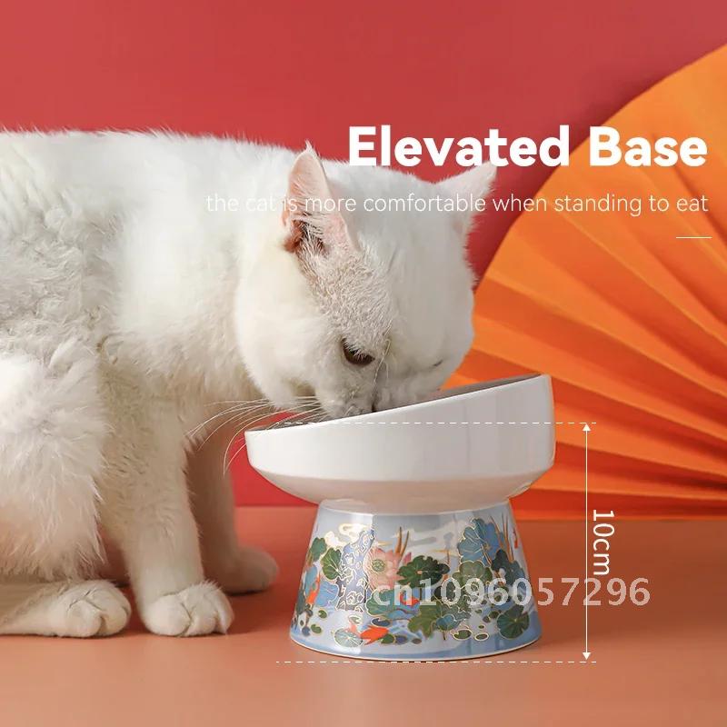 Chinese Style Cat Bowl Ceramic Pet Food Small Feeders Drinking Feeding Dogs Eating Products Supplies Cats Water Elevated