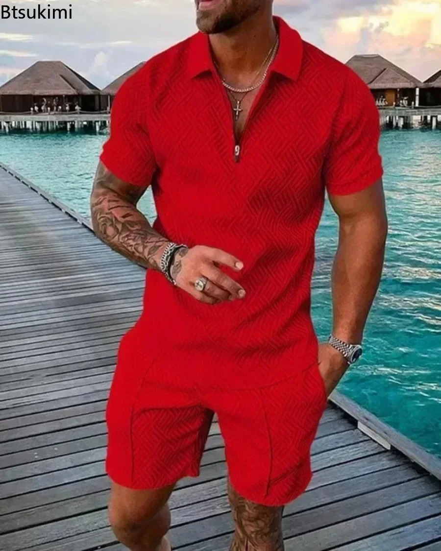 Fashion Mens Sets 3D Digital Printed Summer Short-sleeved Polo ShirtsShorts Two Piece Sets Sportwear Trend Mens Clothing 250304