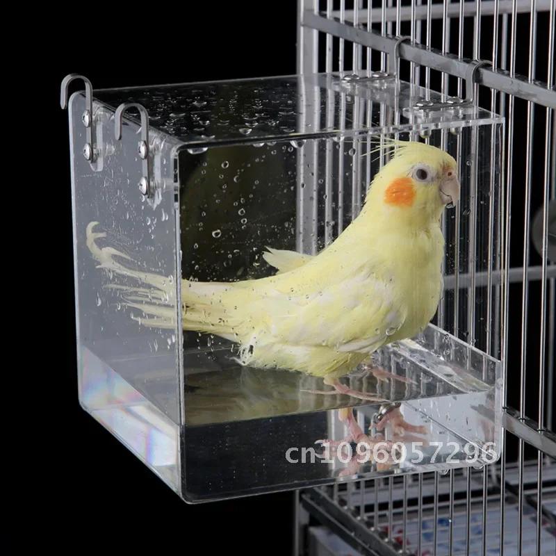 Bird Cage Bath Cockatiel Bird Bathtub With Hanging Hooks for Little Portable Spacious Parakeets Birdcage Bird Parrots for Shower
