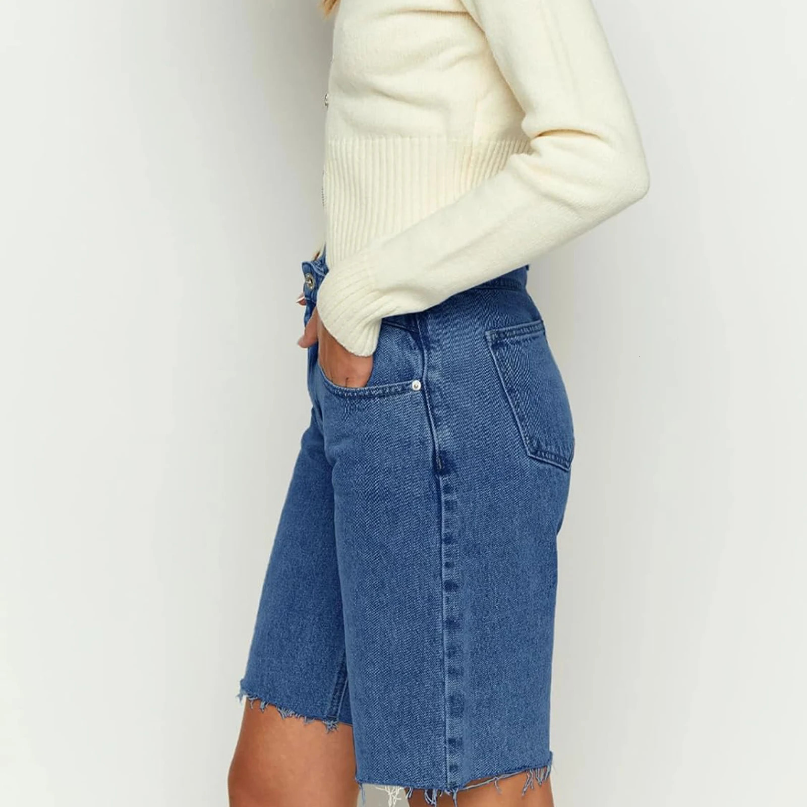 Imcute Women Y2K Baggy Jorts Jean Shorts Retro High Waisted Raw Hem Carpenter Long Shorts Straight Leg Cropped Denim Pants 250304