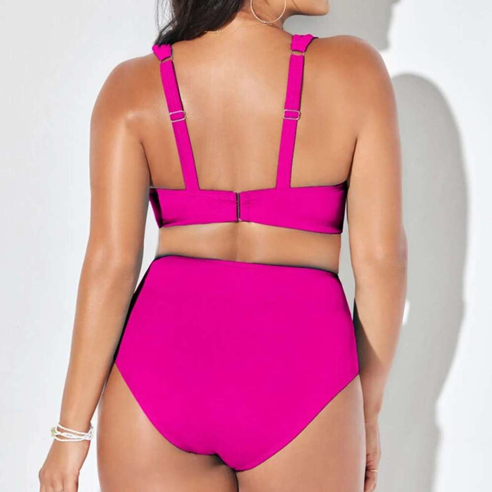 Color Solid Oversized Swimwear Split Two Piece Sexy Gather High Waisted Bikini Sets Holiday Women's Swimsuit Km-Ly