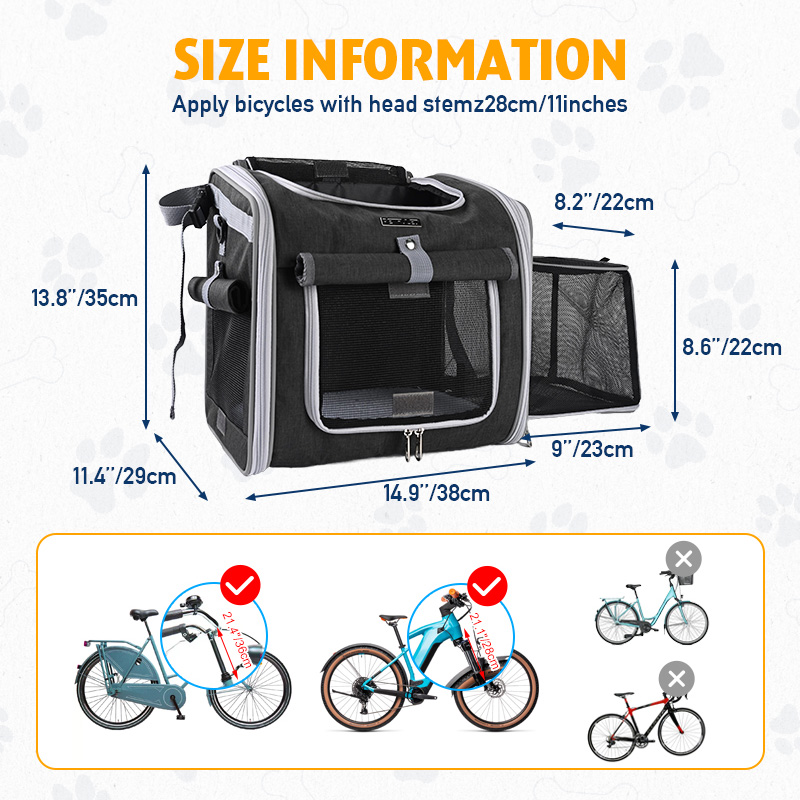 Dog Bike Basket, Expandable Soft Sided Pet Carrier Backpack with 4 Open Doors, Foldable Dog Bike Carrier
