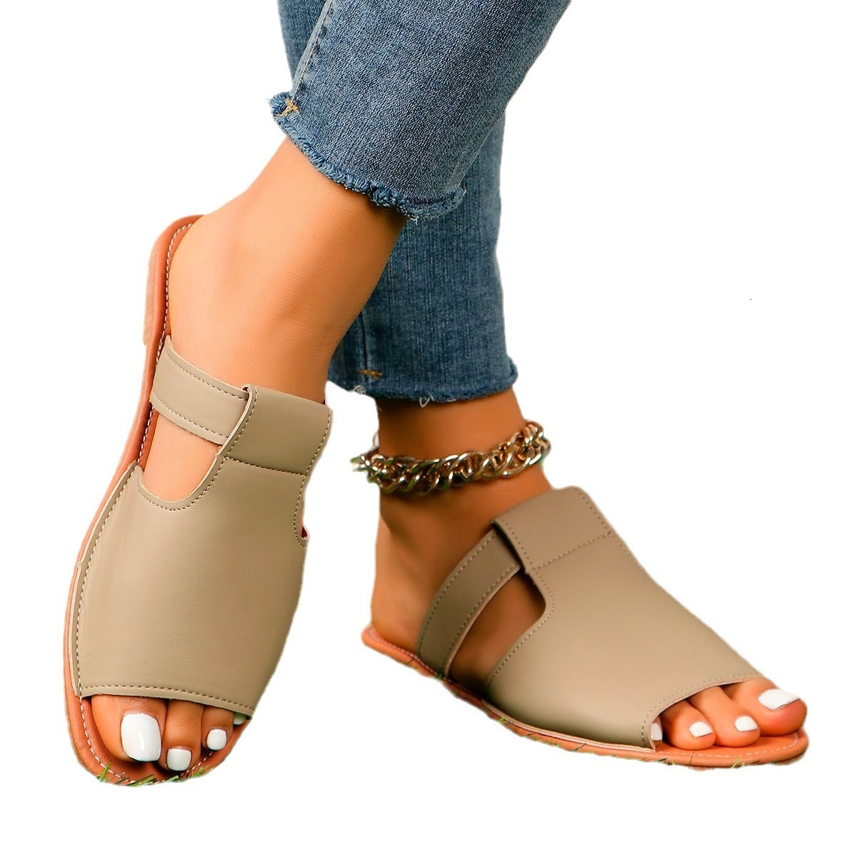 Tuo Beach Women's Cool Solid Color 2025 Spring/Summer Sandals Large Flat Bottom New Style Small ddmykukumalu