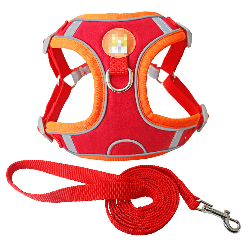 Dog Harness with Leash Set for Small Medium Dogs, No Pull No Choke Deer Skin Suede with Reflective Tape Pet Harness Vest, Adjustable and Padded Step i