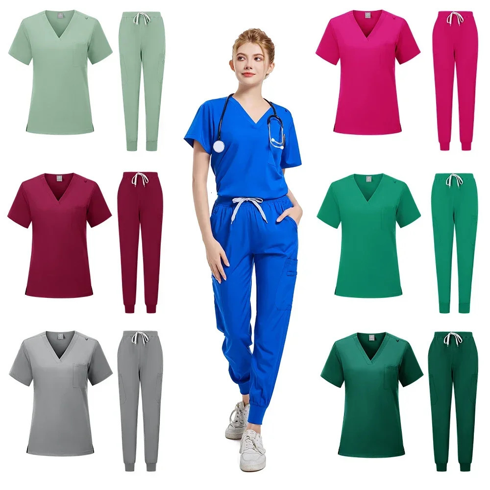Natural Uniforms Womens Cool Stretch V-Neck Top and Pants Scrub Set Clothing for Women Doctor Uniforme Estheticienne 250304