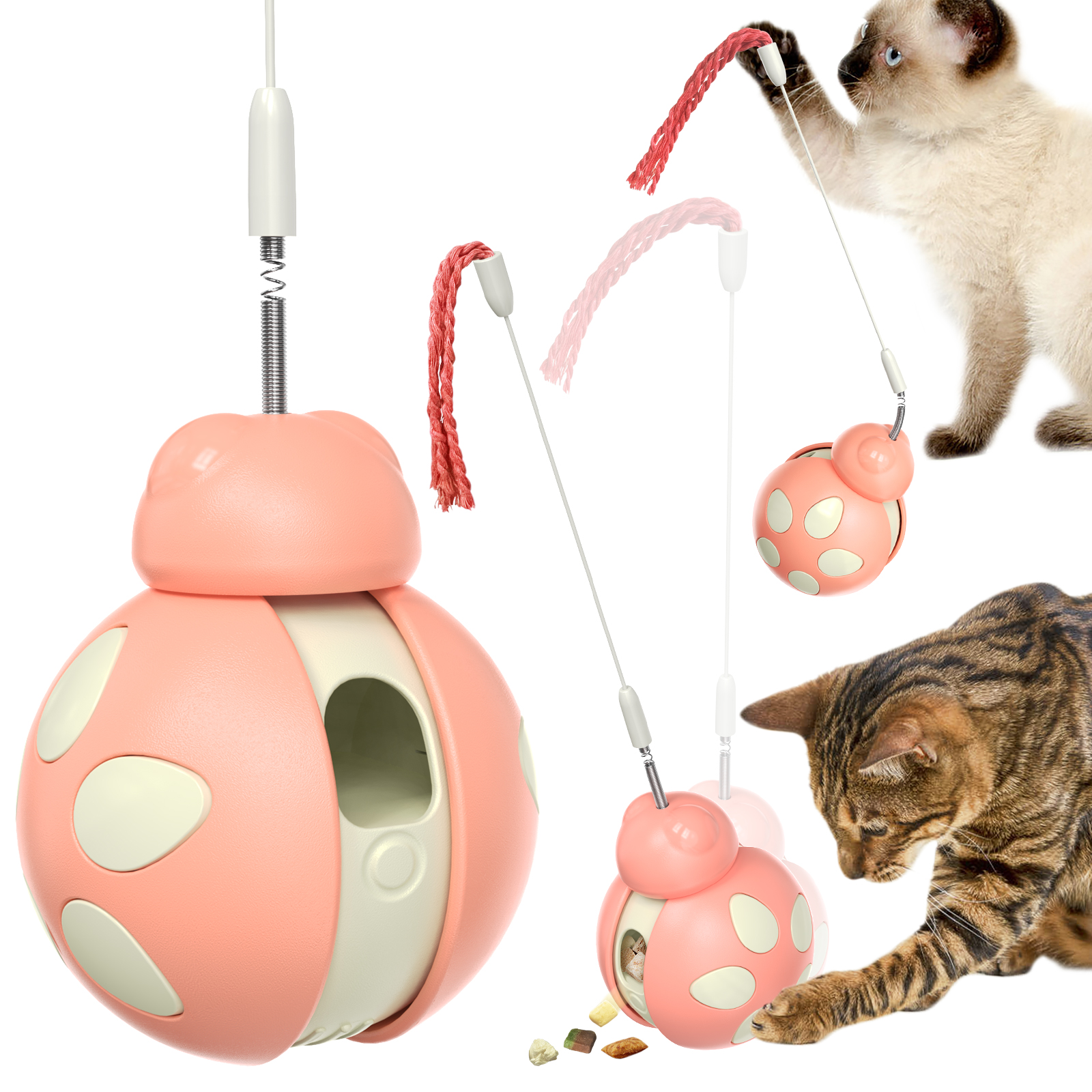 PARKER Interactive 3-in-1 Cat Toy Set with Feeder Tumbler Feather Dancer Wire Swinging No Tumbler Teaser Stick Balance Car