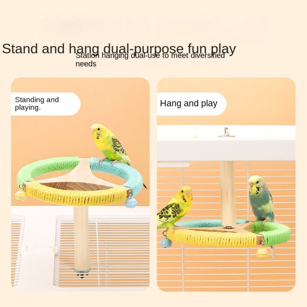 Creative Wood Parrot Rotating Stand Detachable Rotatable Bird Training Stand Portable with Bells Bird Perches Macaw