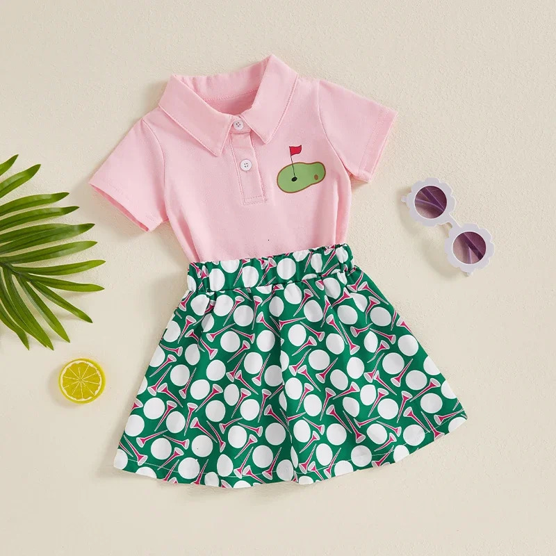 -04-23 Lioraitiin Kids Girls Summer Outfits Short Sleeve T-Shirt and Baseball Print A-Line Skirt Set Toddler Cute Clothes 250304