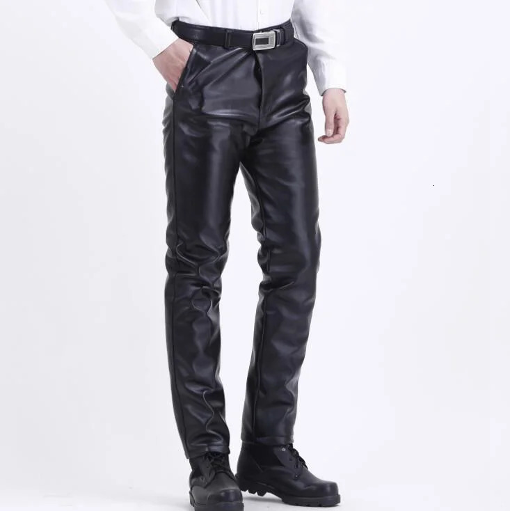 2203 Winter Thick Warm Faux Leather Pants For Men Plus Size PU Fleece Fashion Motorcycle Joggers Windproof 29 250304