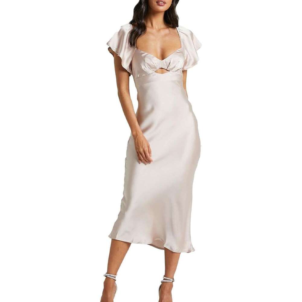 Europe and the United States sexy long skirt V-neck wrap buttock irregular midlength cocktail dress woman