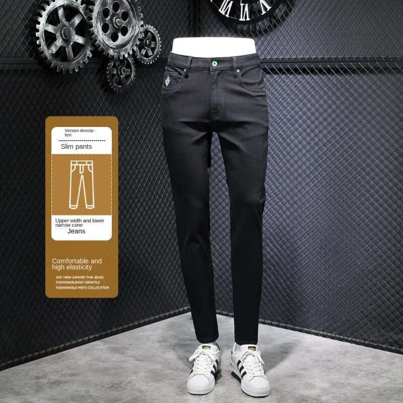 High-End Quality 2024 New Black Jeans Men's Youth Large Size Simple Fashion Stretch Slim Casual Trousers