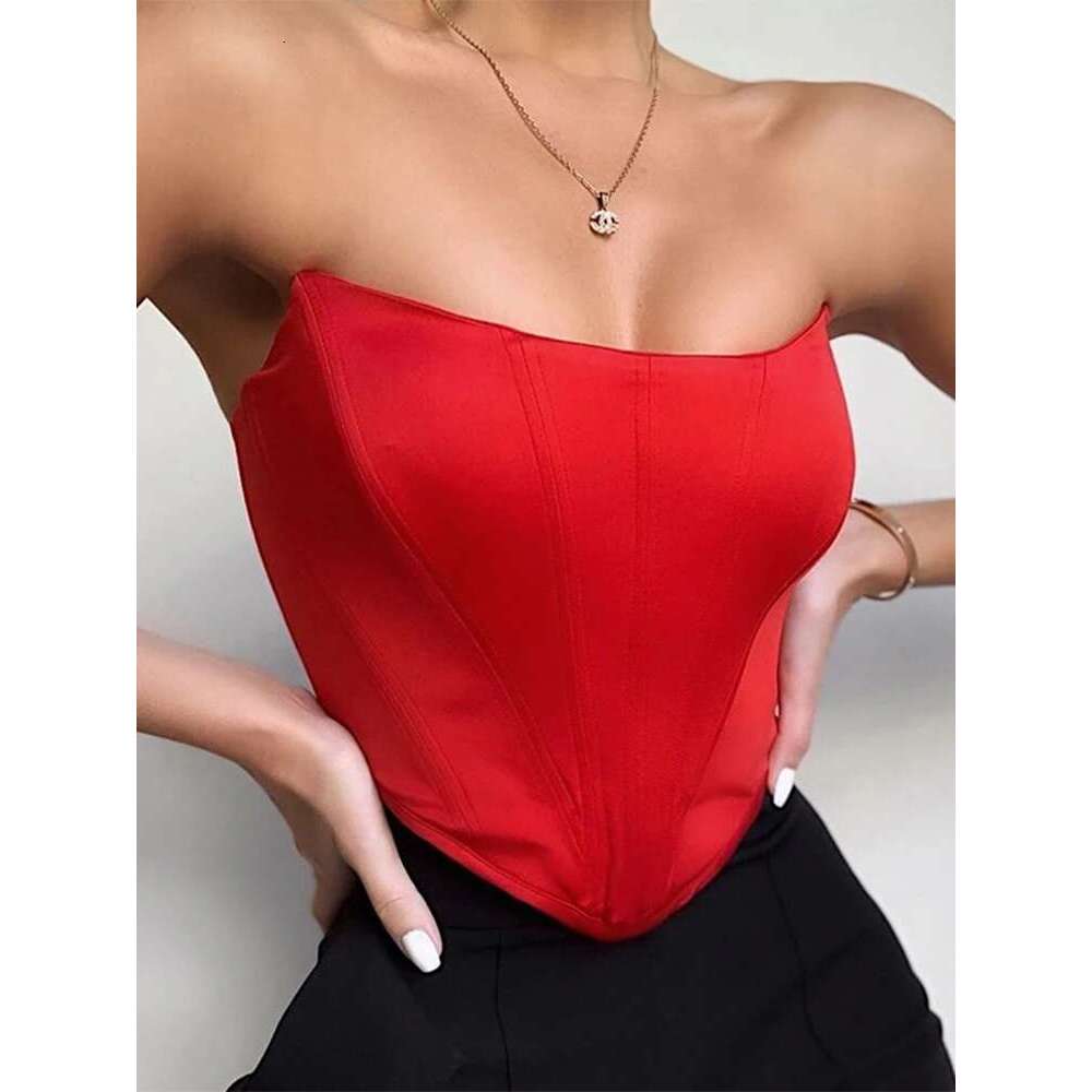 Off Sleeveless Shoulder Veet Fashion Sexy Corset Crop Tops Vest Female Underwear Backless Bustier Top Solid KLMY