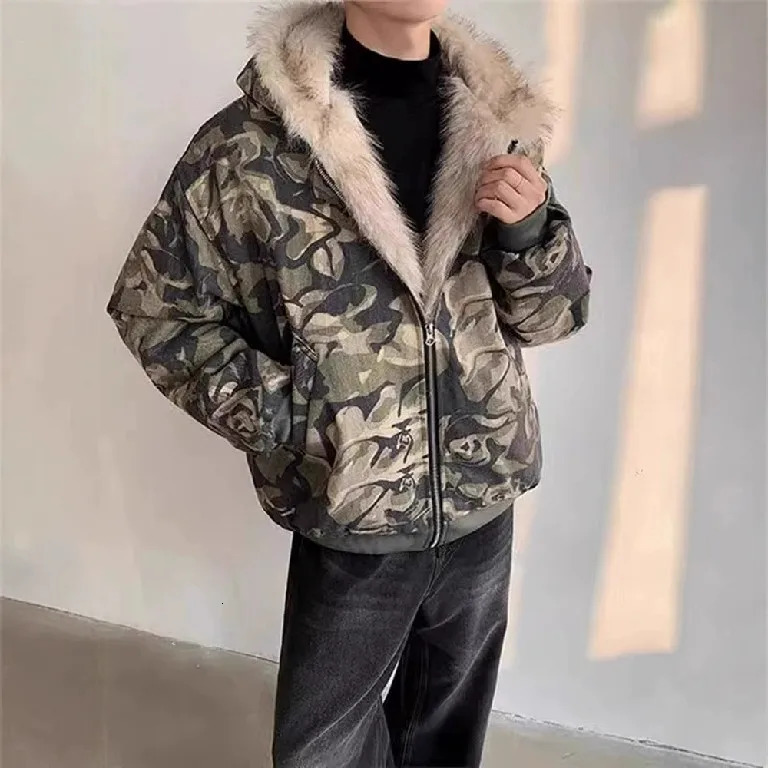 Retro Camouflage Plush Warm Zip Up Hoodie Y2K Jacket Mens Womens Gothic Retro Leaf Camouflage Oversized Hoodie Sweatshirt Jacket 250304