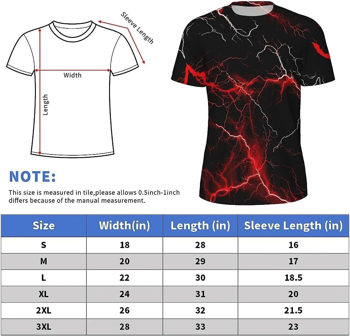 Mens T shirt Men's Novelty T-Shirts Graphic 3D Print Short Sleeve Summer T-Shirt Lightning Red tee Casual tops summer clothes