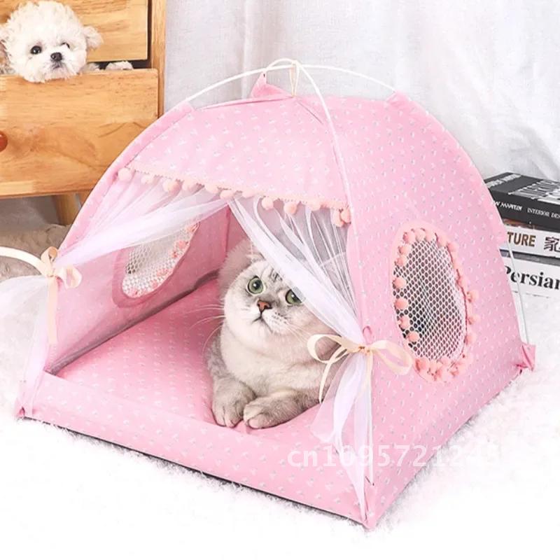 Pet Princess Cat Bed Foldable Cushion Ventilate Kitty Tent Kitten Basket Dreamlike Puppy Home Cute Pet Supplies Beds Houses Dog