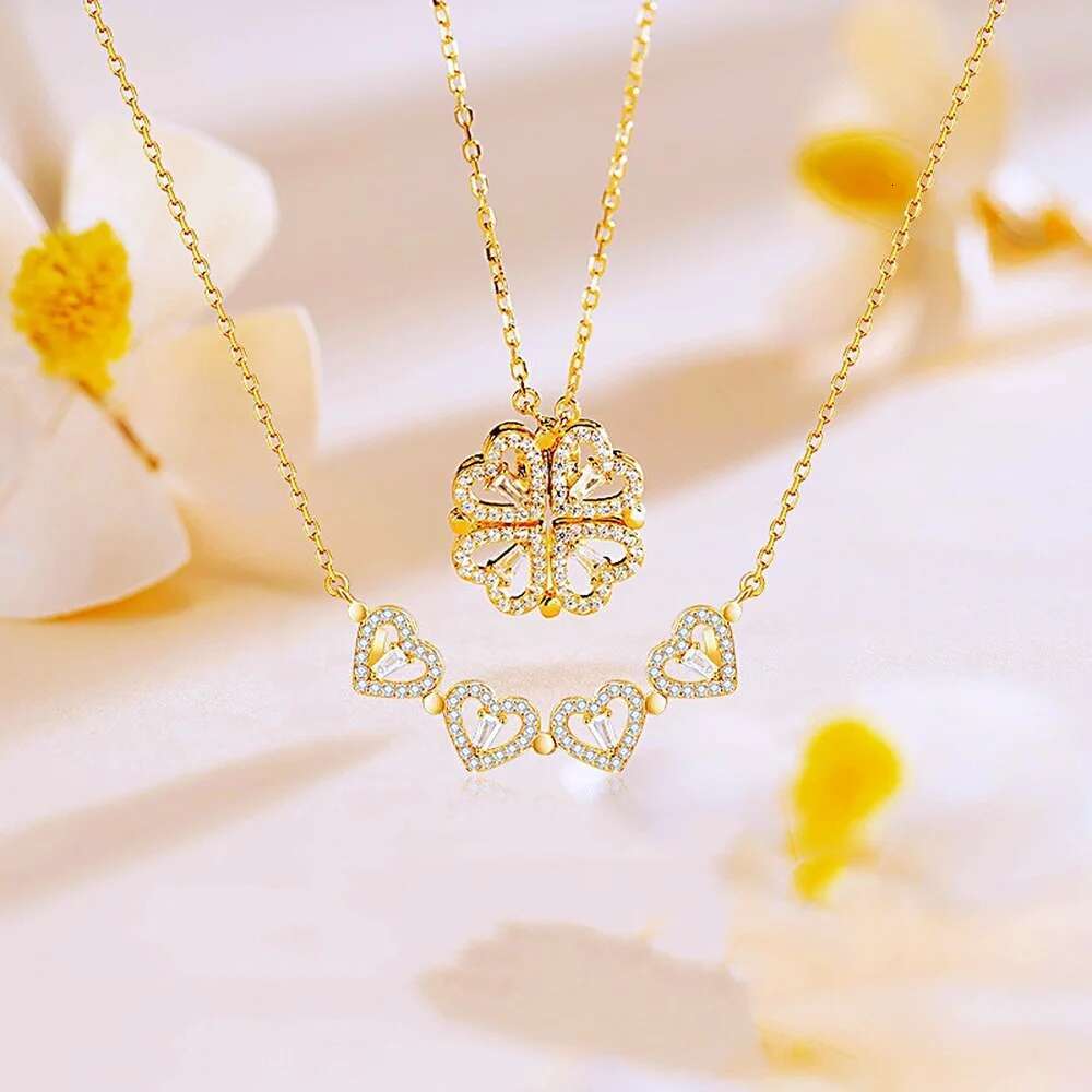 Magnetic Ladies Heart Shaped Clover Necklace Lucky 4 In 1 Love Pendant Jewelry Gift