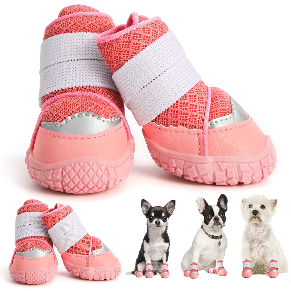 4pcs/set Durable Breathable Dog Boots Wear-resistant Waterproof Puppy Mesh Shoes Soft Anti-Slip Dog Shoes Running