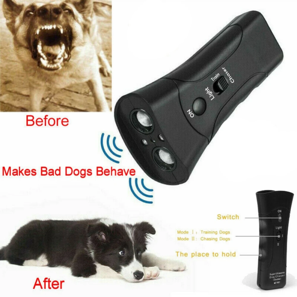 Ultrasonic Anti Dog Barking Control Device Trainer LED Light Gentle Chase Pet Sonics Handheld Training Equipment Supply