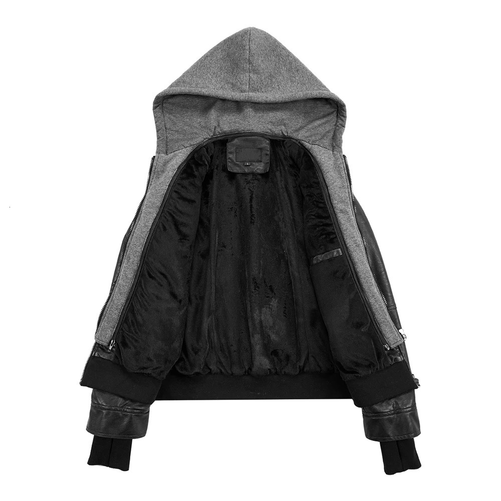 2024 Womens Motorcycle Leather PU Hooded Washed Jacket Coat Zipper Vintage Lapel 250225