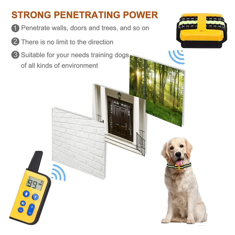 Dog Training Collar 800m Pet Remote Control Waterproof Rechargeable with LCD Display for All Size Shock Vibration Sound