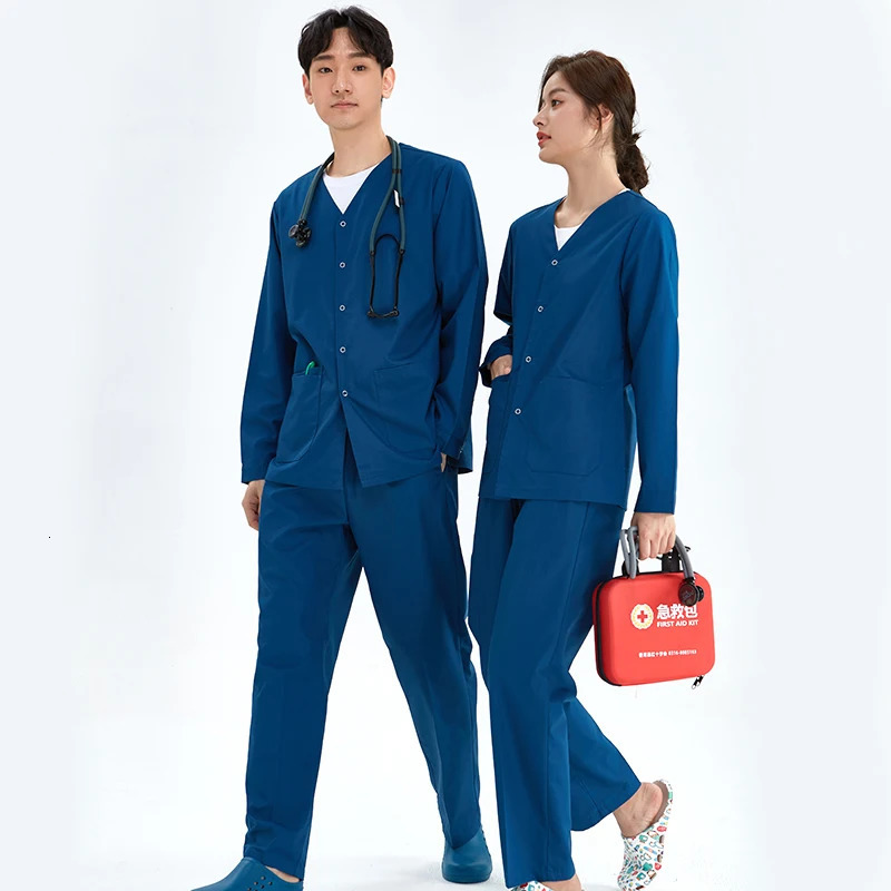 Nurse Suit Scrub Jacket Women Men Uniform Jacket and Pant Set Workwear Veterinary Doctor Working Outfit Coat Top 206 250304