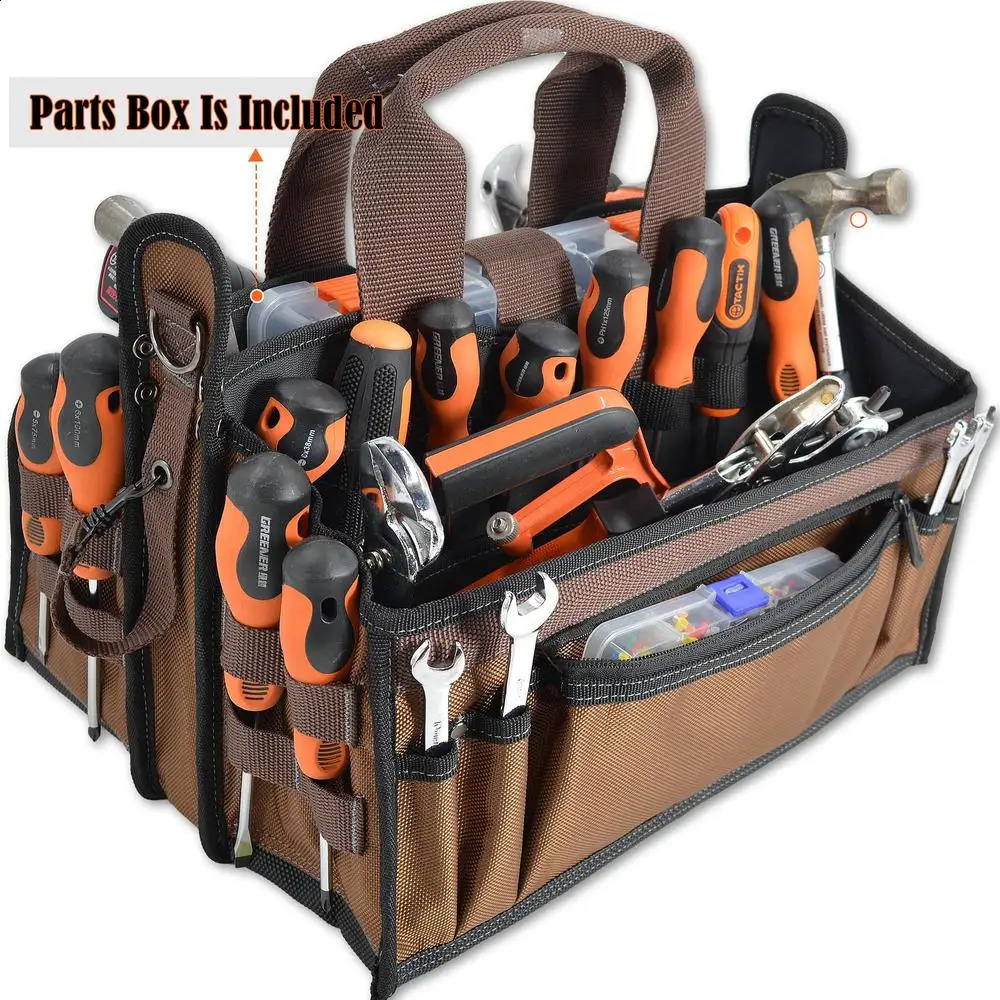Ship from US Tool Tote Bag 20 Pockets HVAC Tech Electrician ClearBox Organizer HeavyDuty LargeOpening BrightInterior Ballistic 1680D 250305FBB