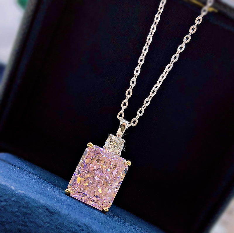 2025 Sparkling Square Pendant Luxury Jewelry Real 100% 925 Sterling Silver Radiant Cut 10*12mm Pink Moissanite Diamond Party Women Wedding Clavicle Ne