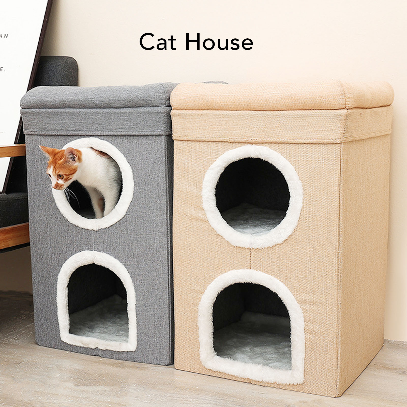Foldable Cat House Indoor Cat House Winter Warm Cat House 3 Tier Pet Cave Foldable Cat Bed for Indoor Home Indoor Cat Shelter