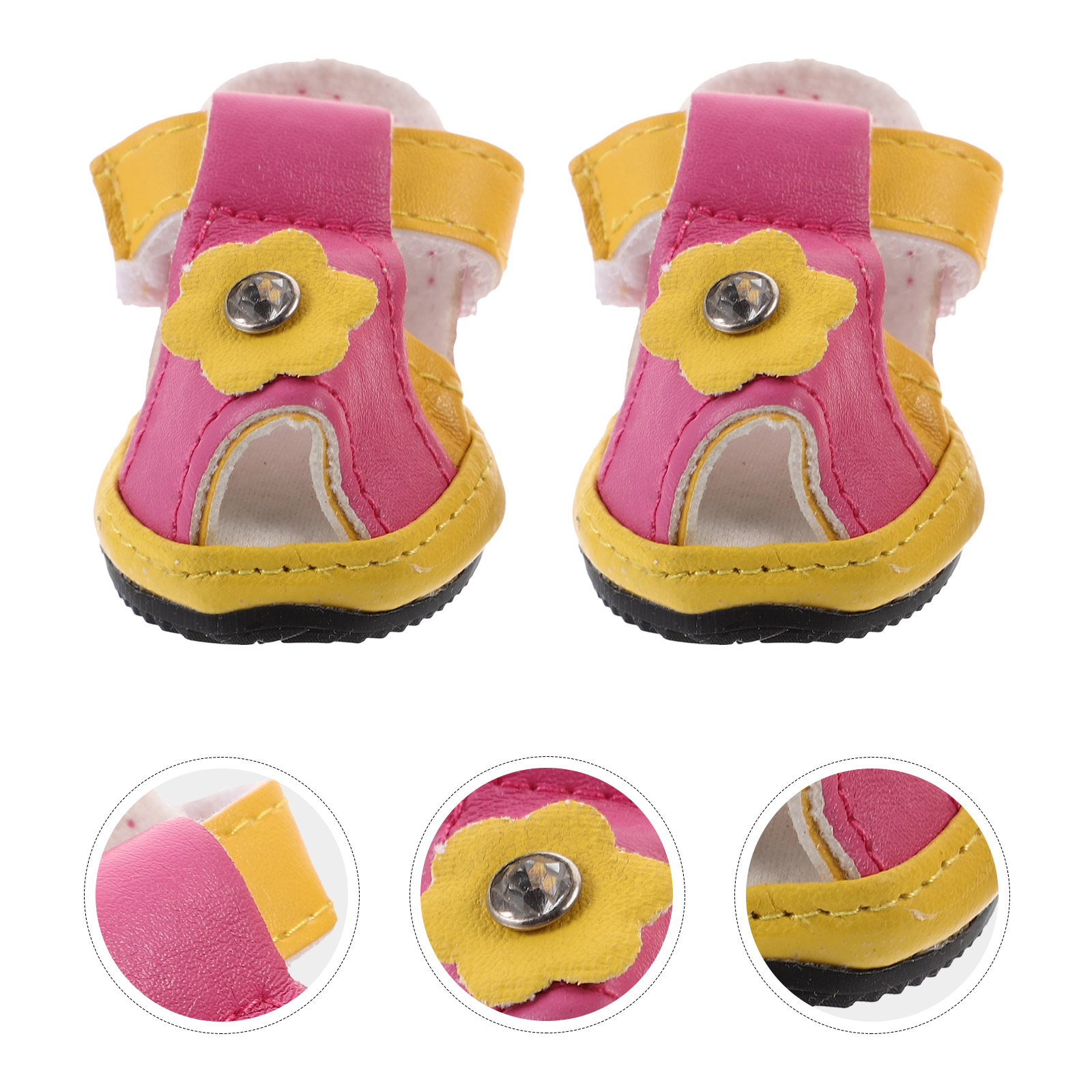 4pcs Summer Breathable Pets Dog Shoes PU Floral Sandals Anti-slip Shoes Pet Supplies (Yellow) - Size 2