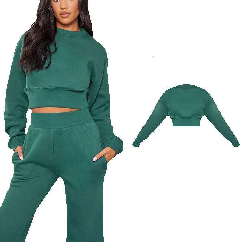 Custom Oversized Brushed Cotton Sweater Plus Size Women Crew Neck Long Sleeve Crop Top Pullover Cropped Crewneck Sweatshirt
