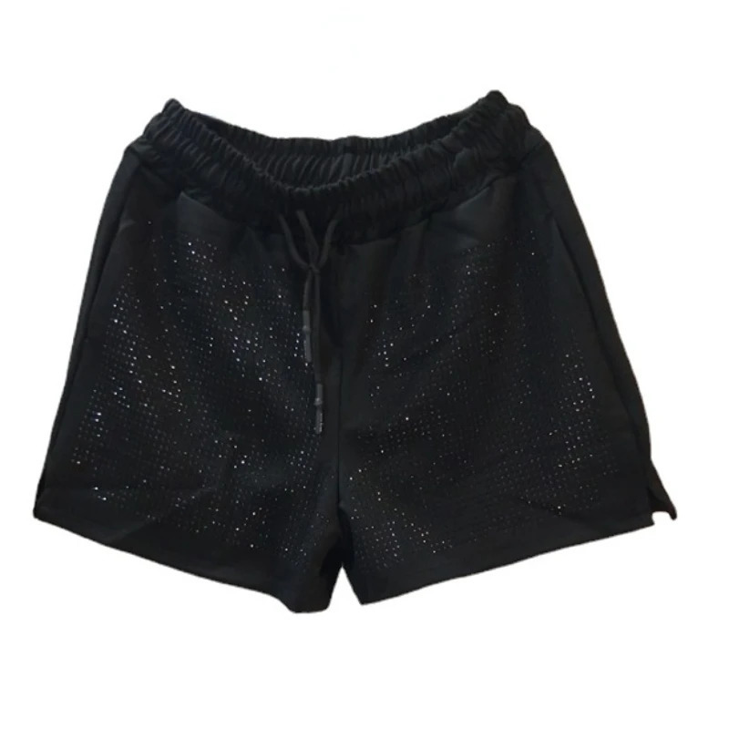 Shorts for Women Spring Summer Elastic Waist Diamond Wide Leg Loose Shiny Female Cloth 2023 250304