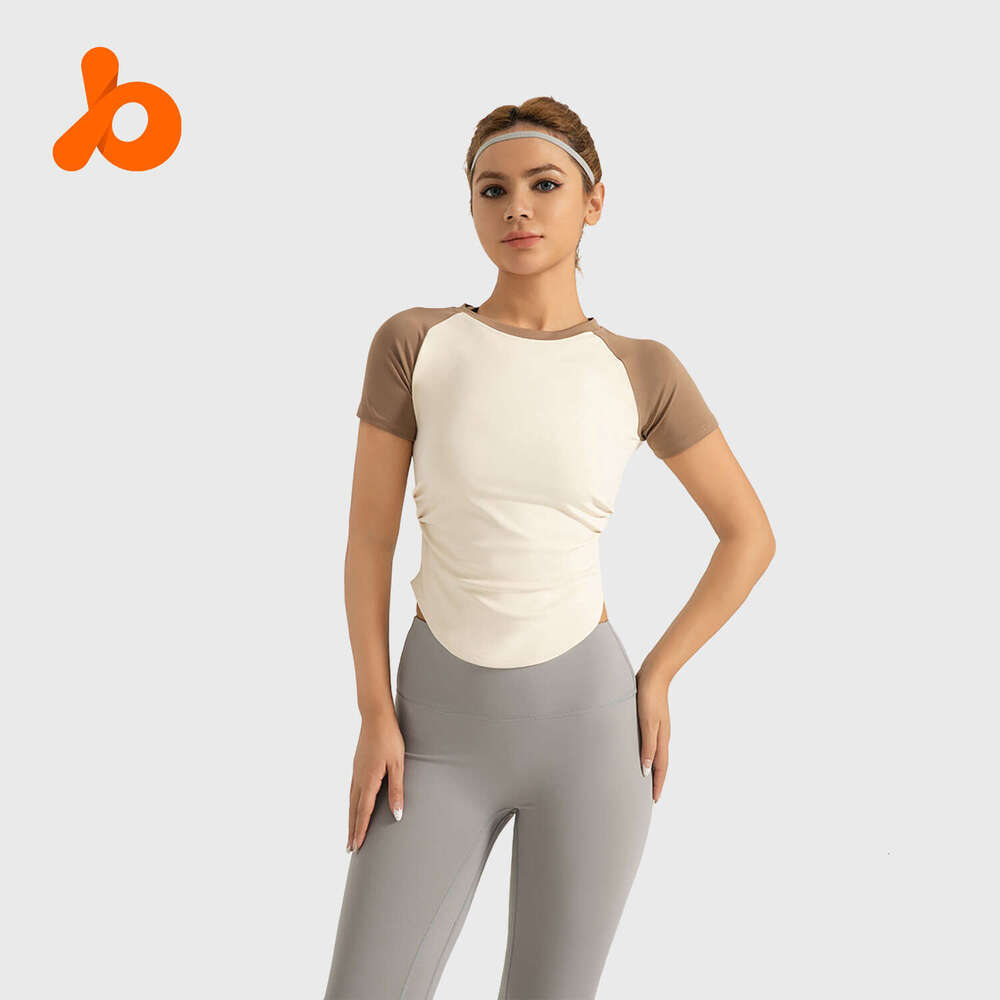 Special Area Contrasting Pleated Suit For Women With Waist Reduction And Slimming Effect, Yoga Exercise Outdoor Fitness Top KLMY