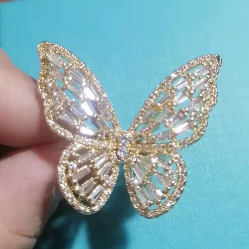 Open Adjustable Rings For Women Hollow Butterfly Ring Exaggerated Ring Luxury Zircon Ring Korean Fashion Jewelry Accessories