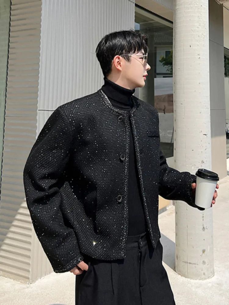 SYUHGFA mens 2024 autumn collarless highquality short loose wool jacket Korean streetwear single chest 250304