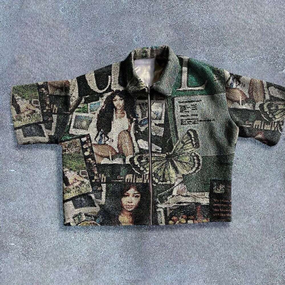 Zipper new summer 3D digital printed men's casual loose short sleeved T-shirt