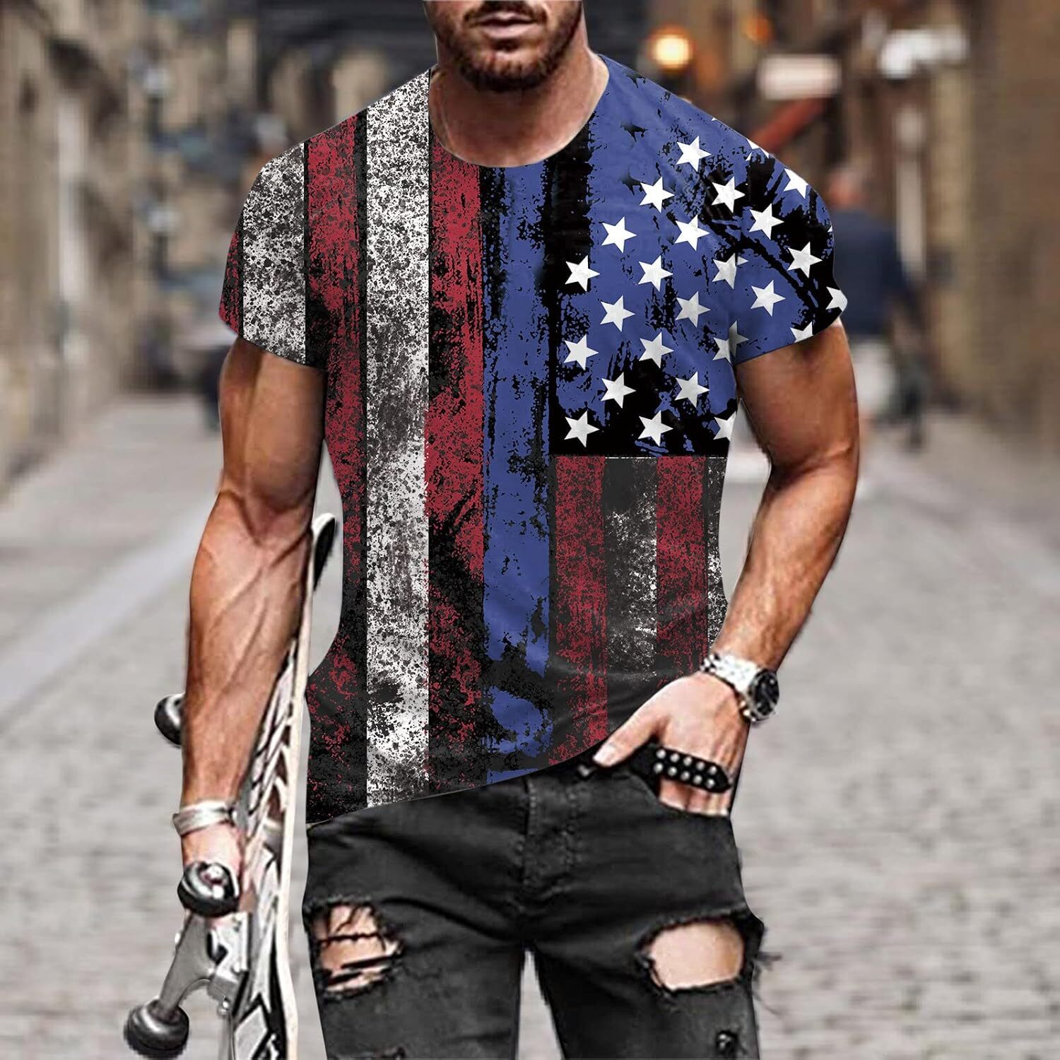 Mens T shirt Sleeve Neck Round Summer Digital Independence Mens Day T Printing Shirt 3D Blouse Short Men Shirts tee Casual tops summer clothes