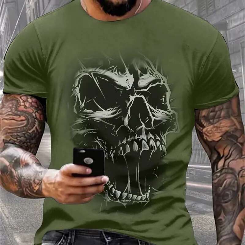 Men's Short Sleeve T-Shirt, Street Clothing, Skull Print, Horror, Casual, Fashionable
