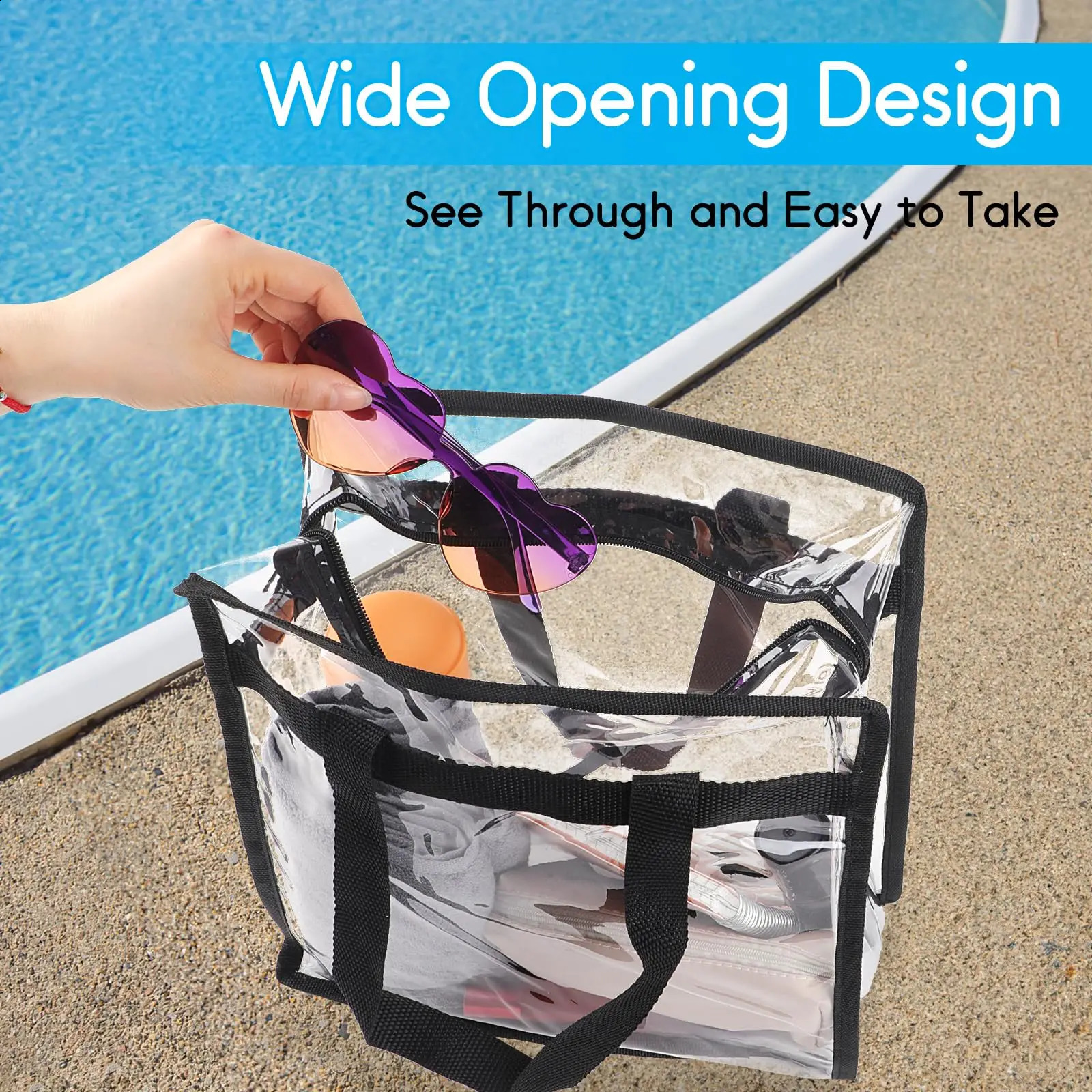 Ship from US Transparent bag for sports events approved large capacity transparent shoulder zippered handbag used concerts 250305FBB
