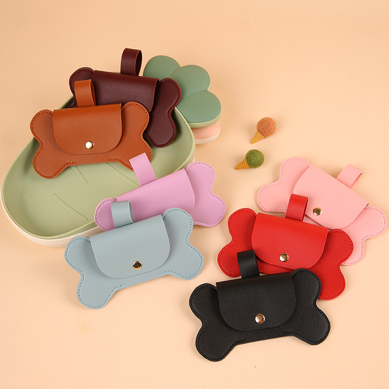 PU Leather Dog Poop Bag Dispenser With Clasp, Portable Waste Bag Holder Organizer For Pet Accessories
